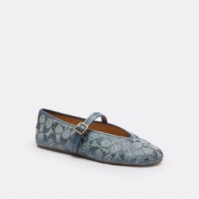 Buty Mary Jane z charakterystycznego dżinsu z kryształkami