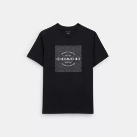 Charakterystyczny T-shirt z kwadratowym nadrukiem z bawełny organicznej