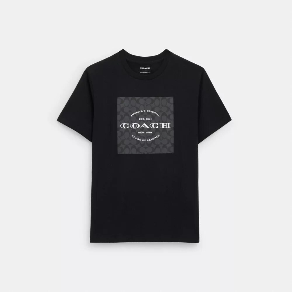 Charakterystyczny T-shirt z kwadratowym nadrukiem z bawełny organicznej