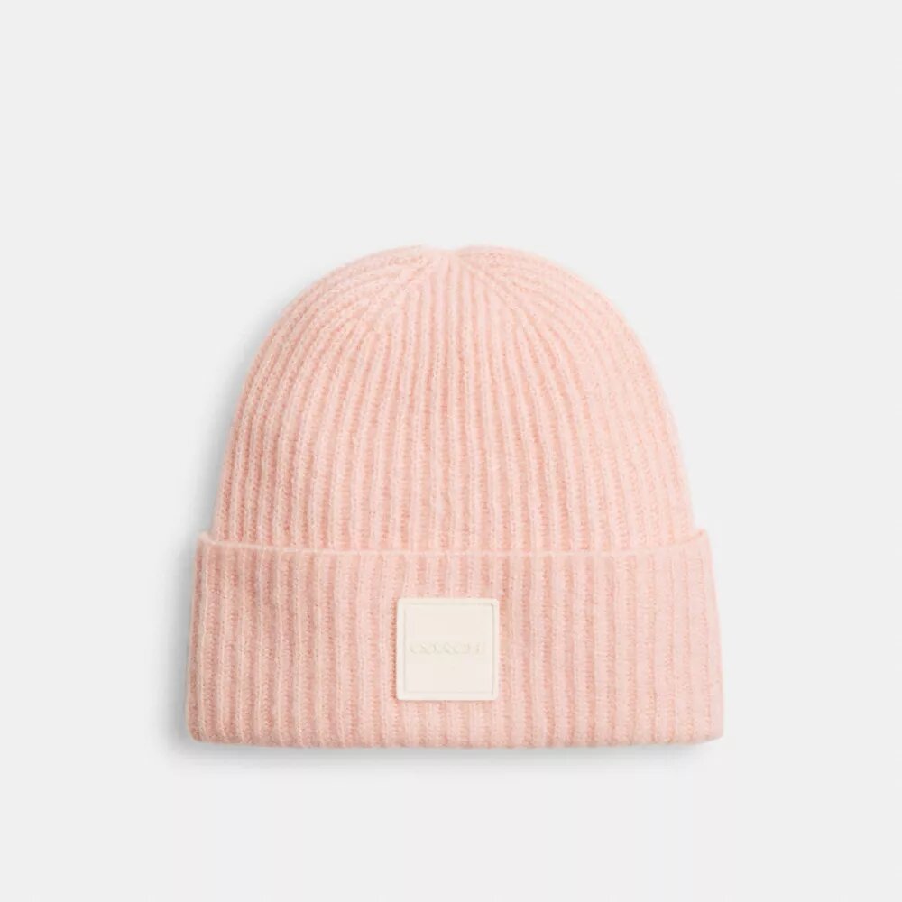 Czapka typu beanie z kontrastowymi wstawkami i gumową naszywką