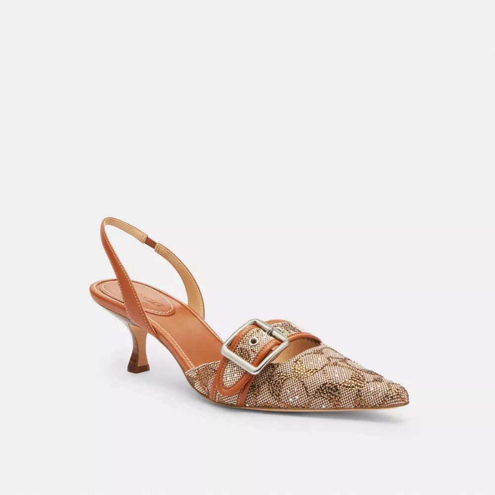 Czółenka bez pięty Margot z paskiem z tyłu w charakterystycznym żakardowym wzorze Crystal