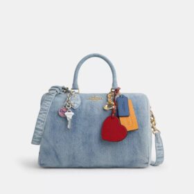 Duża torba typu satchel Rowan z dżinsu w stylu „Loved” z zawieszkami