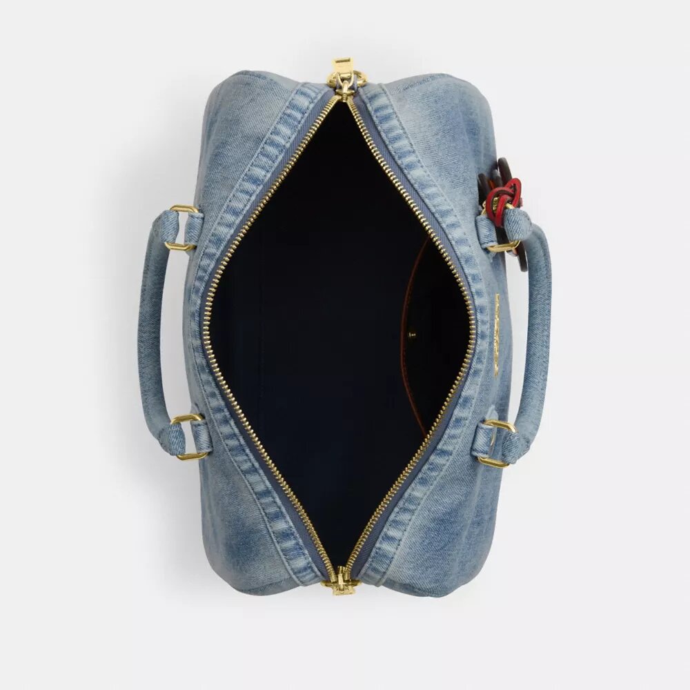 Duża torba typu satchel Rowan z dżinsu w stylu „Loved” z zawieszkami
