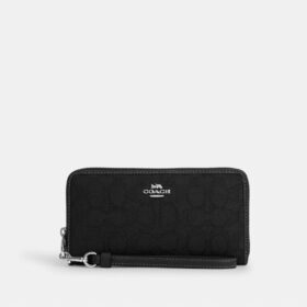 Długi portfel zapinany na zamek dookoła z charakterystycznego żakardu