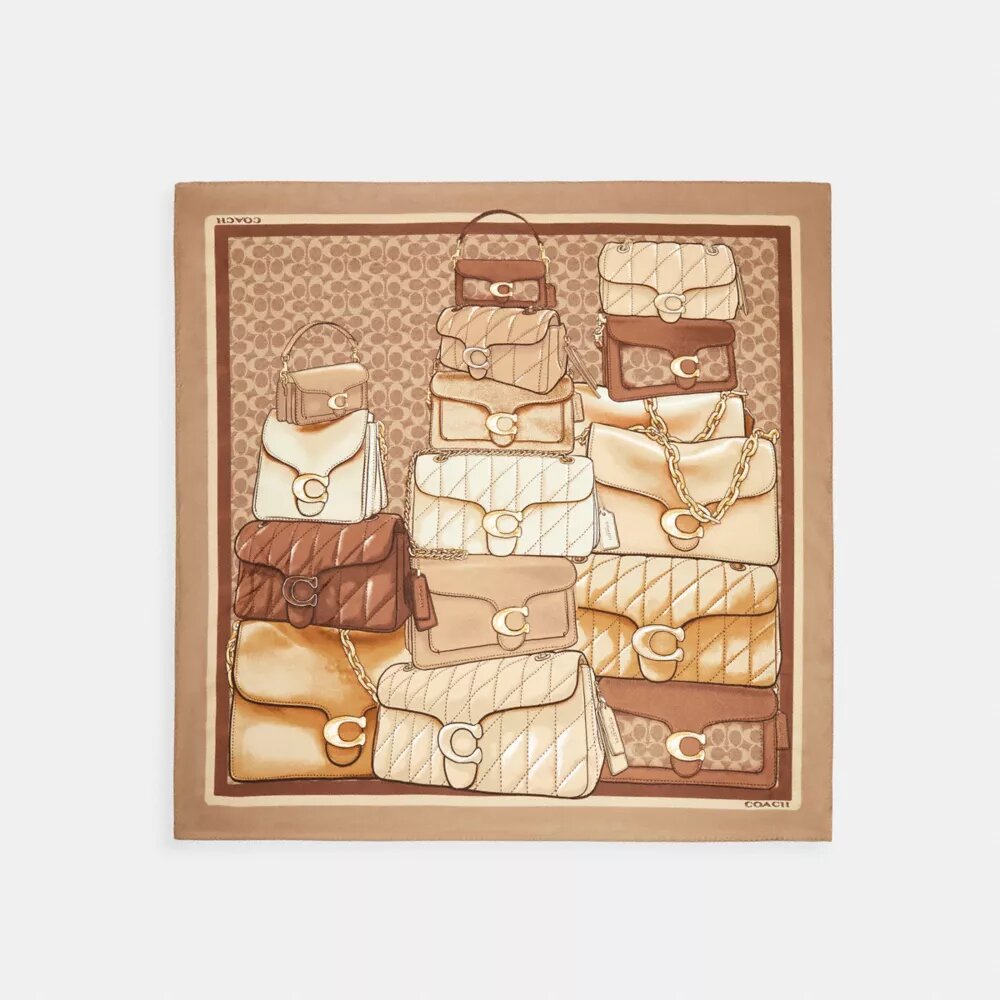 Jedwabny szalik w kwadratowym kształcie z nadrukiem „Stacked Tabby Torby”
