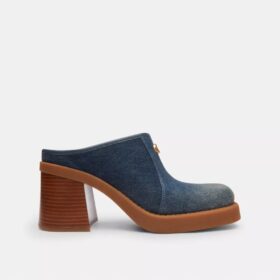Klapki na obcasie z rzeźbionym logo „C” w kolorze „Loved Denim”