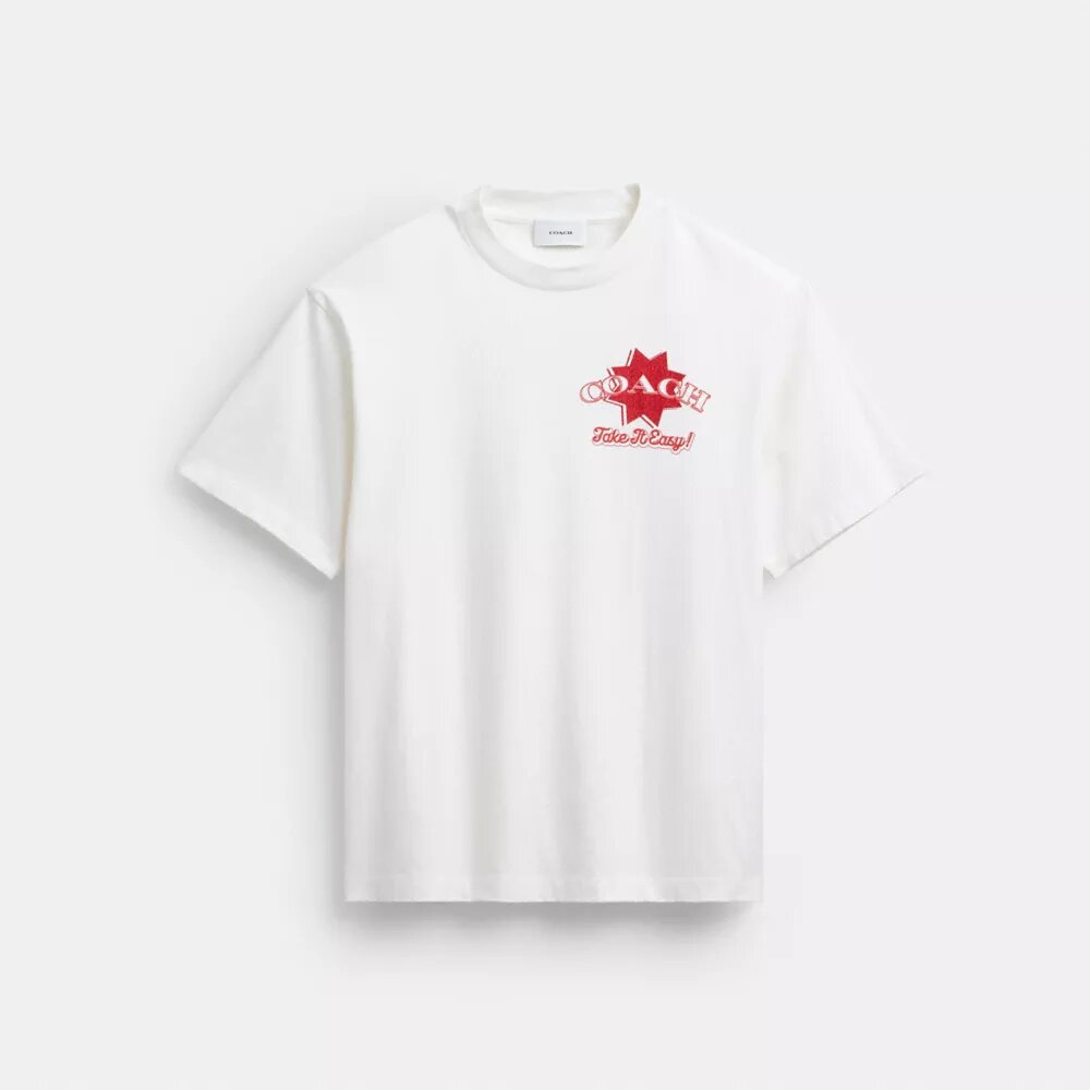 Luźny T-shirt z motywem pizzy z bawełny organicznej