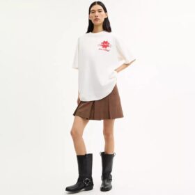 Luźny T-shirt z motywem pizzy z bawełny organicznej