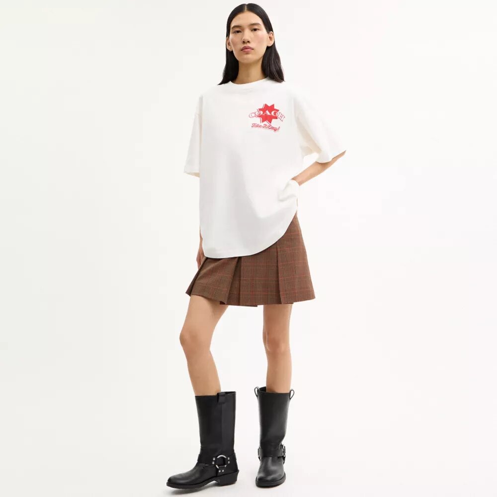 Luźny T-shirt z motywem pizzy z bawełny organicznej