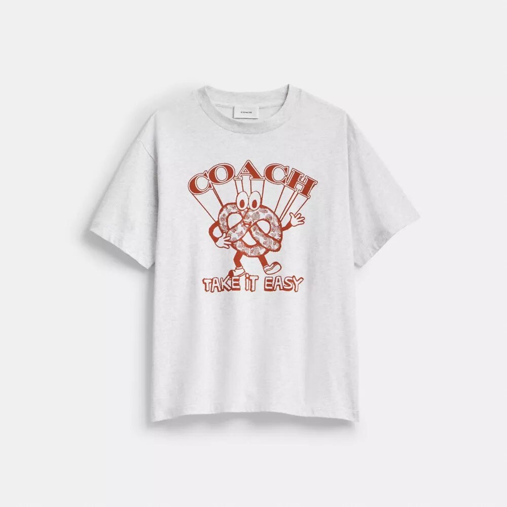 Luźny T-shirt z motywem precla z bawełny organicznej