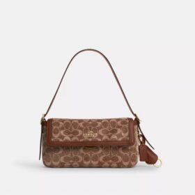 Mała torebka na ramię Etta z klapką, wykonana z charakterystycznej tkaniny szenilowej