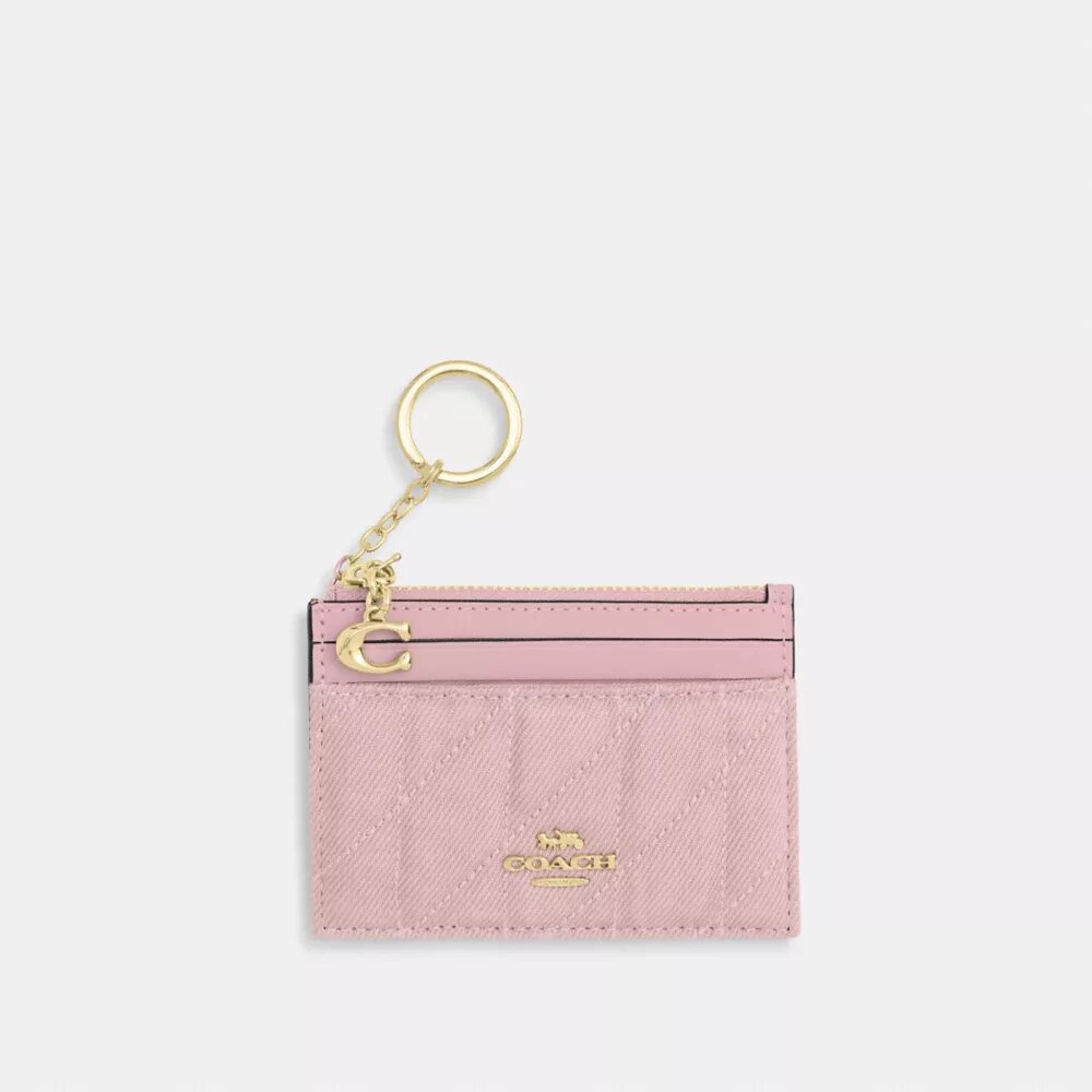 Mini Skinny Id Case z dżinsu w stylu „Loved” z pikowaniem i zawieszkami