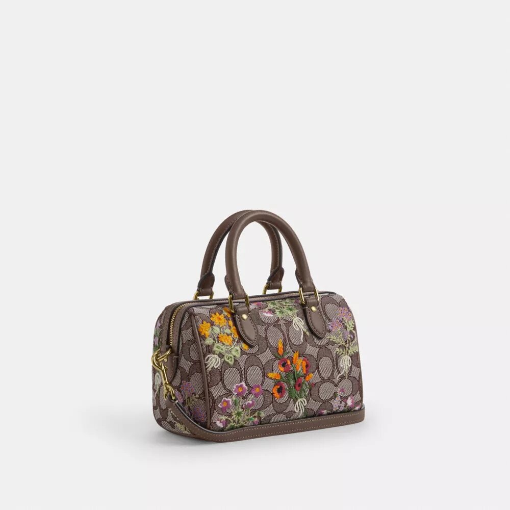Mini torebka crossbody Rowan z charakterystycznego żakardu z kwiatowym haftem