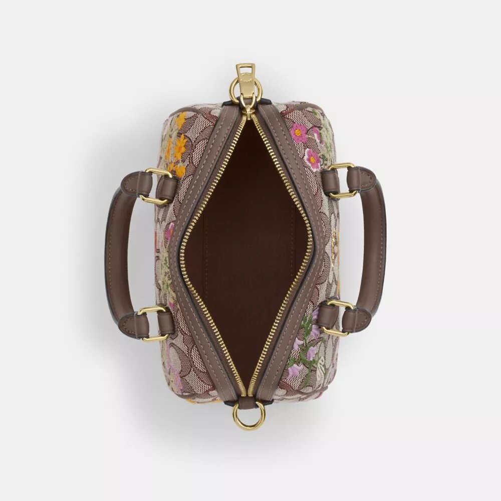 Mini torebka crossbody Rowan z charakterystycznego żakardu z kwiatowym haftem
