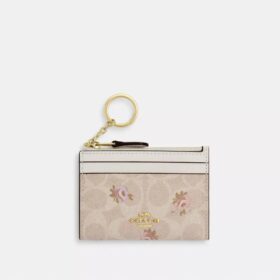 Mini wąskie etui na dowód osobisty z Signature Canvas w kwiatowy wzór