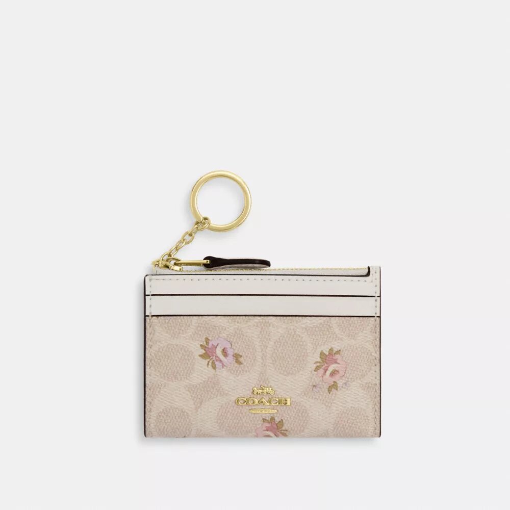 Mini wąskie etui na dowód osobisty z Signature Canvas w kwiatowy wzór