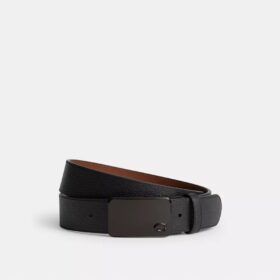 Pas dwustronny z charakterystyczną klamrą z tabliczką, przycinany na wymiar, 38 mm