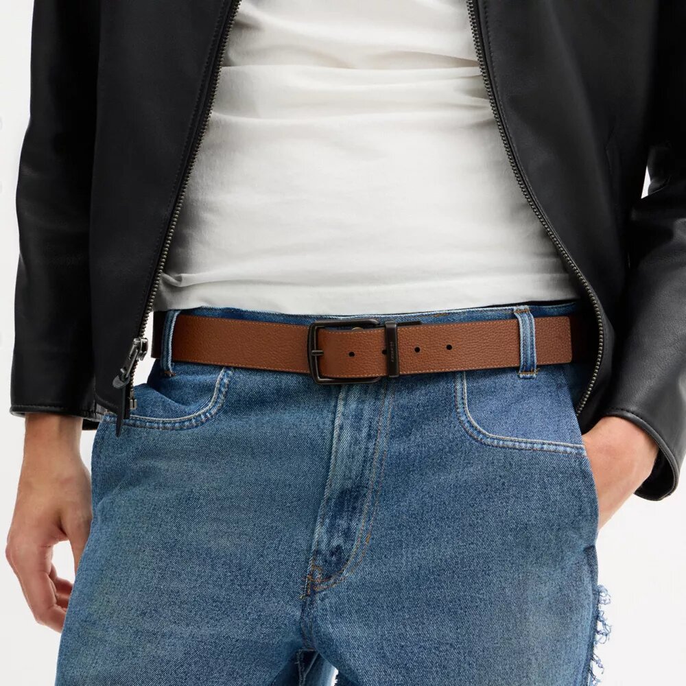 Pas dwustronny z klamrą typu „harness” i tabliczką w pudełku, do przycięcia na wymiar, 38 mm