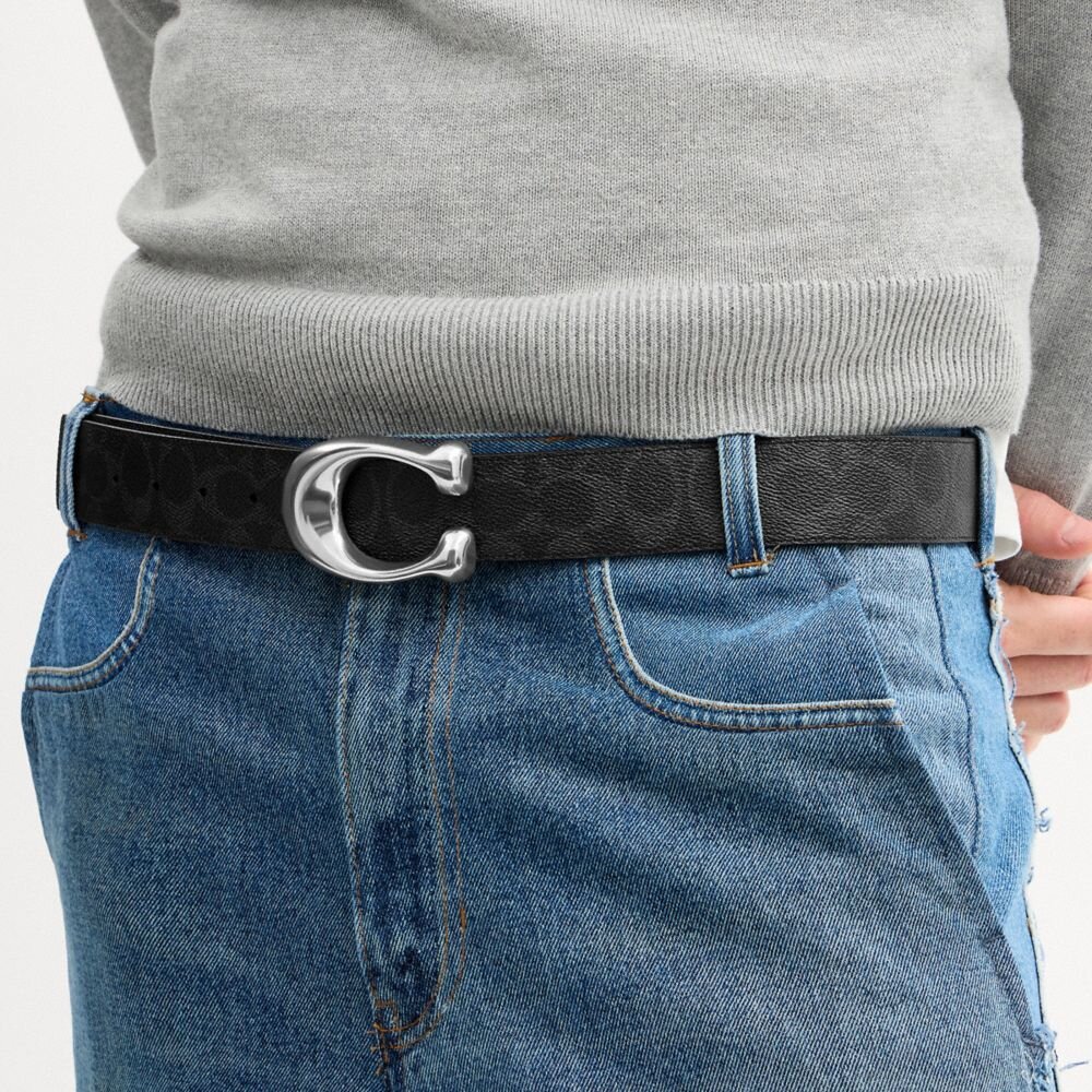 Pasek dwustronny z rzeźbioną klamrą w kształcie litery C, 38 mm