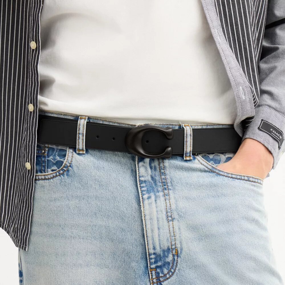 Pasek dwustronny z rzeźbioną klamrą w kształcie litery C, 38 mm