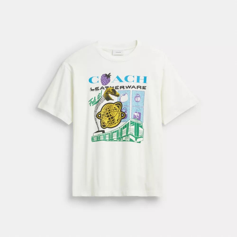 T-shirt o luźnym kroju „Collage Train” z bawełny organicznej
