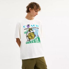 T-shirt o luźnym kroju „Collage Train” z bawełny organicznej