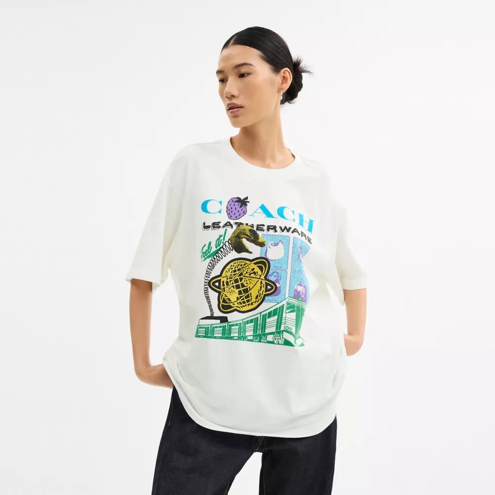 T-shirt o luźnym kroju „Collage Train” z bawełny organicznej