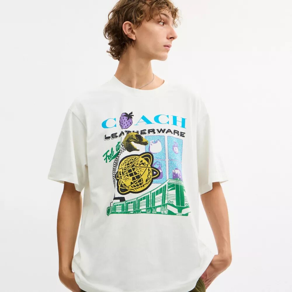 T-shirt o luźnym kroju „Collage Train” z bawełny organicznej
