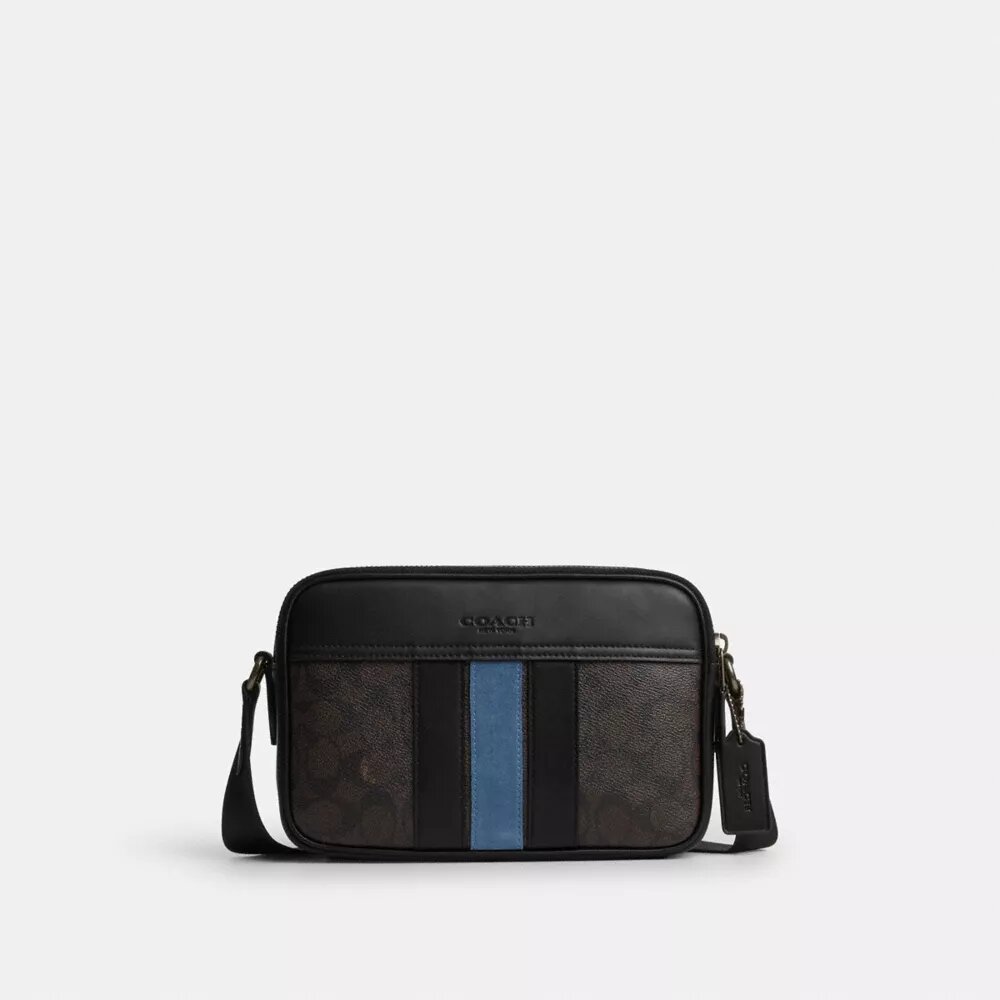 Torba na ramię Graham z Signature Canvas w paski w stylu uniwersyteckim
