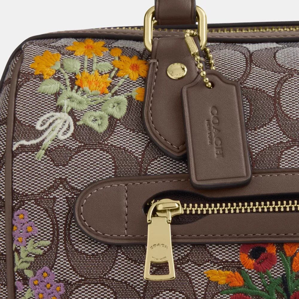 Torba typu satchel „Rowan” z charakterystycznego żakardu z haftem kwiatowym