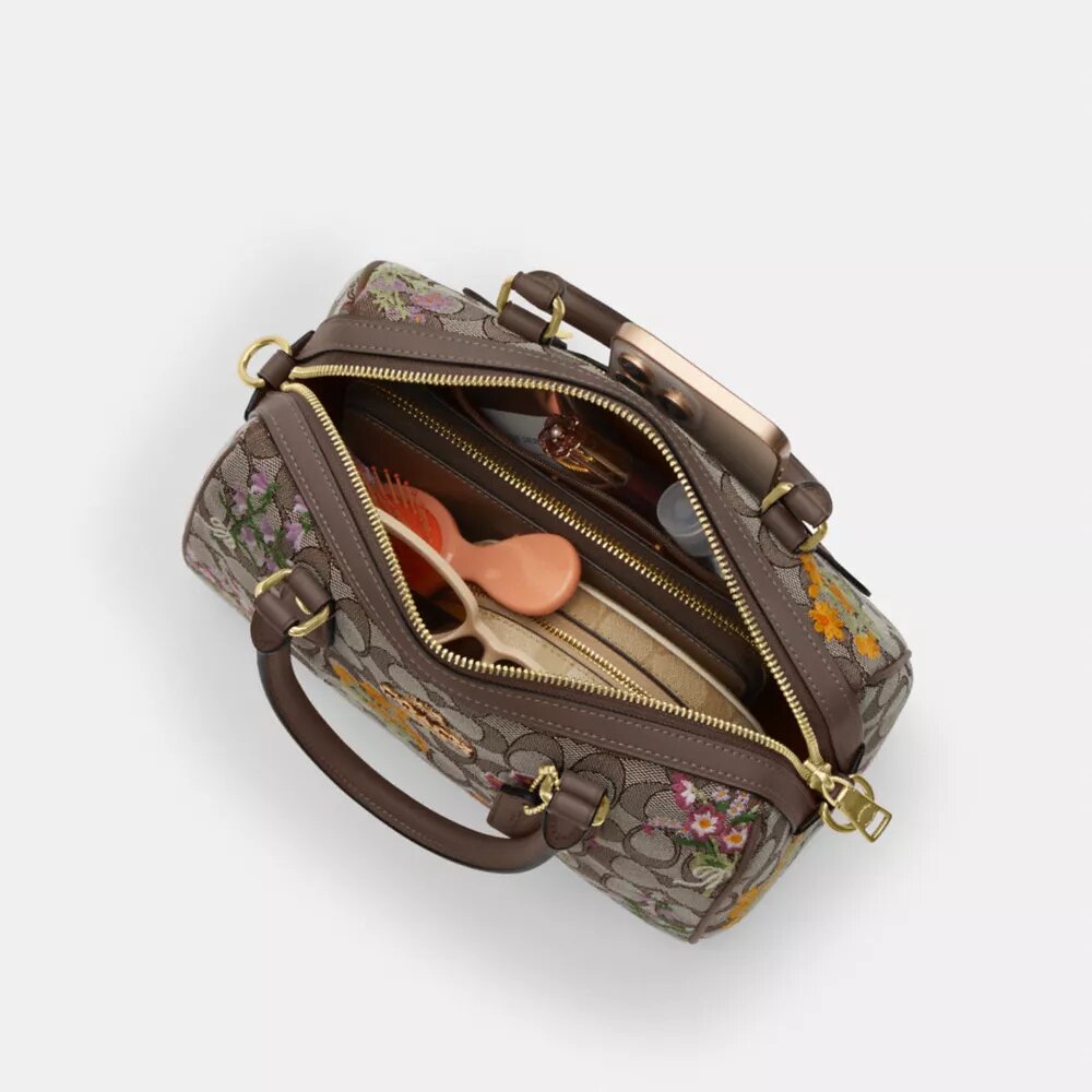 Torba typu satchel „Rowan” z charakterystycznego żakardu z haftem kwiatowym
