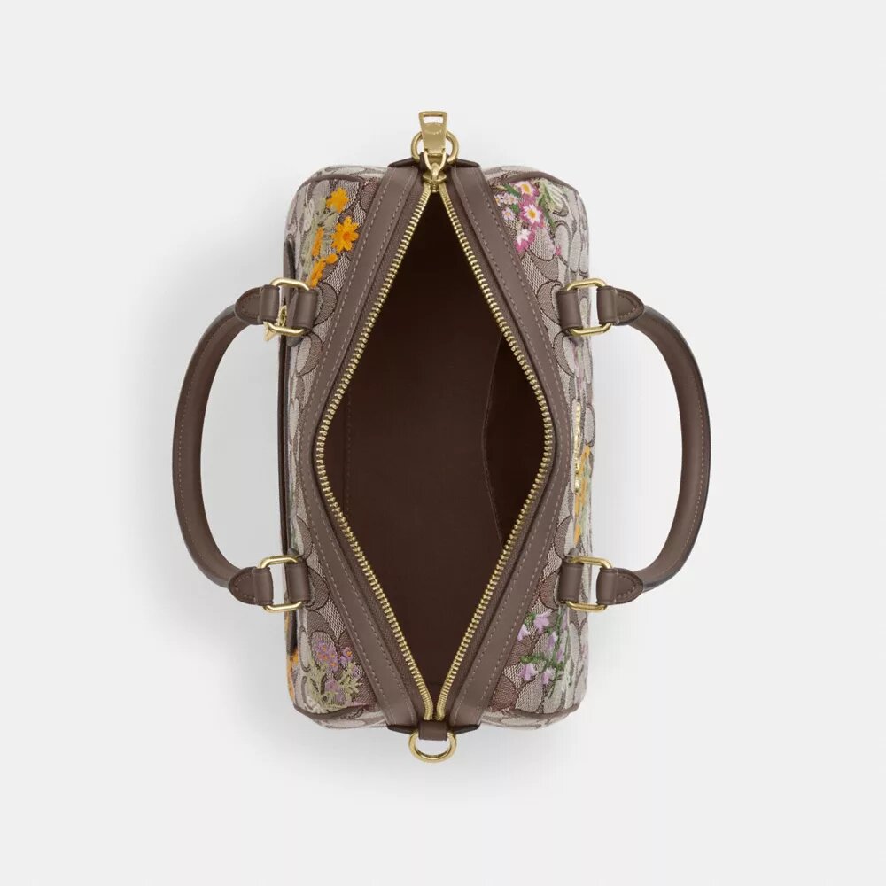 Torba typu satchel „Rowan” z charakterystycznego żakardu z haftem kwiatowym