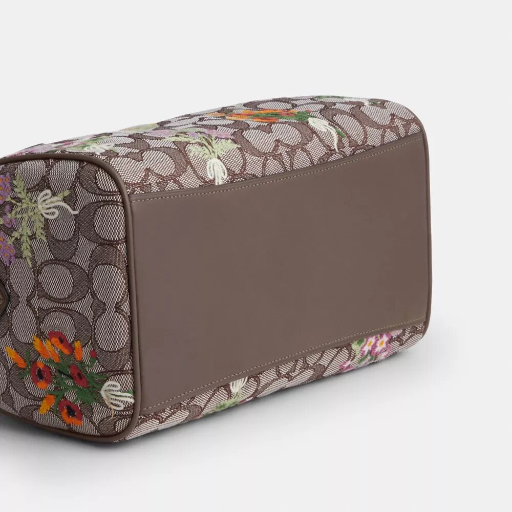 Torba typu satchel „Rowan” z charakterystycznego żakardu z haftem kwiatowym