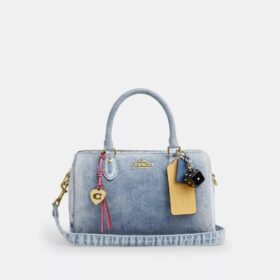 Torba typu satchel Rowan z postarzanego dżinsu z zawieszkami
