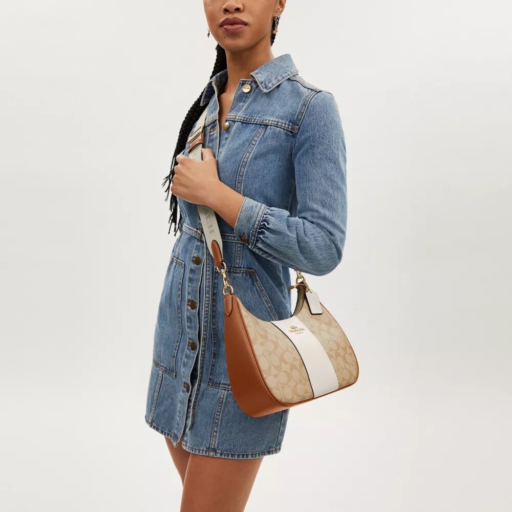 Torebka typu hobo Teri z Signature Canvas w paski