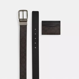 Zestaw składający się z etui na karty i paska w Signature Canvas